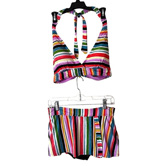 Anne Cole 2 Piece Bikini Swimsuit Skort Bottom Colorful Stripes NWT - Picture 1 of 17